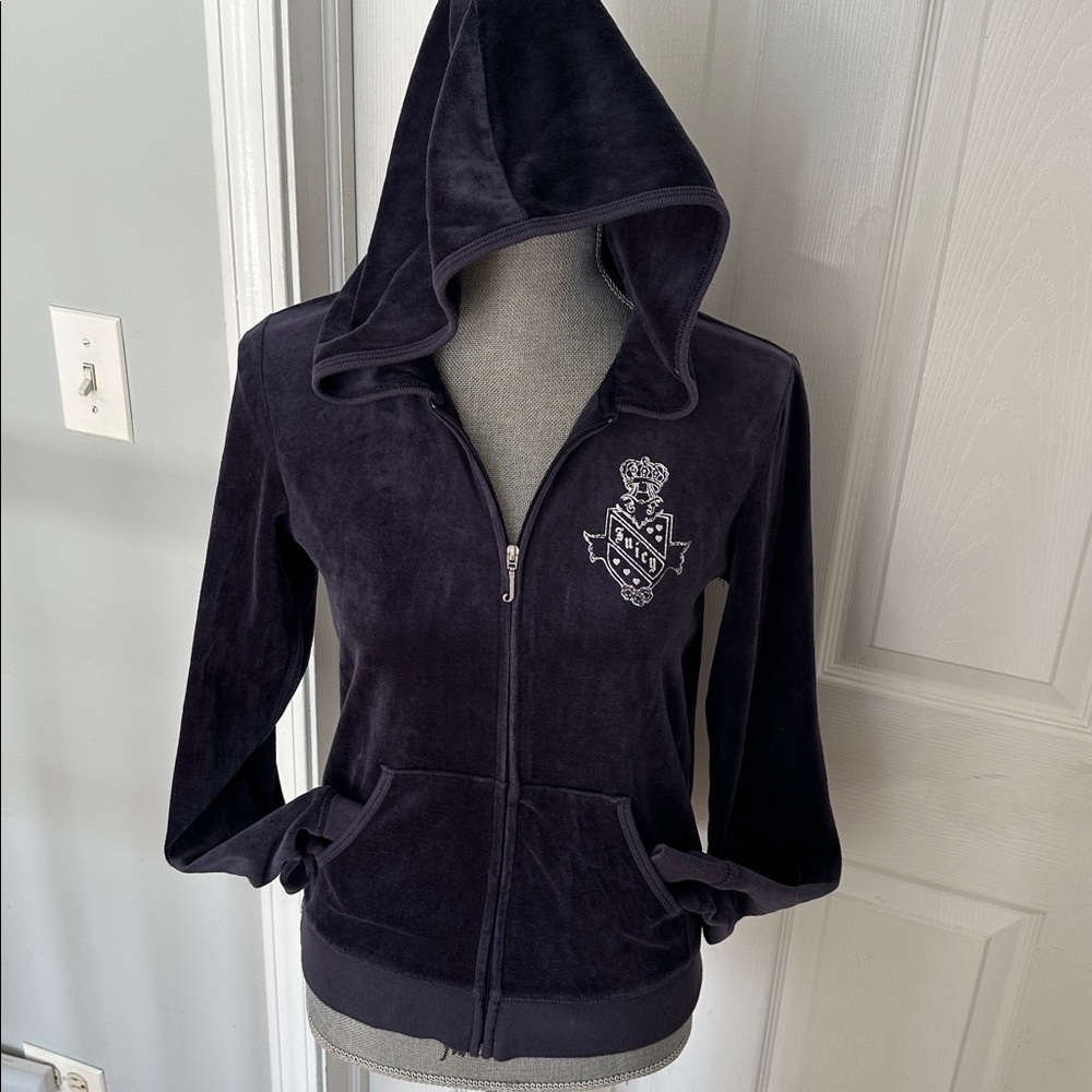 Juicy Couture 2010 rare Navy Velour Embellished Track Jacket Size L